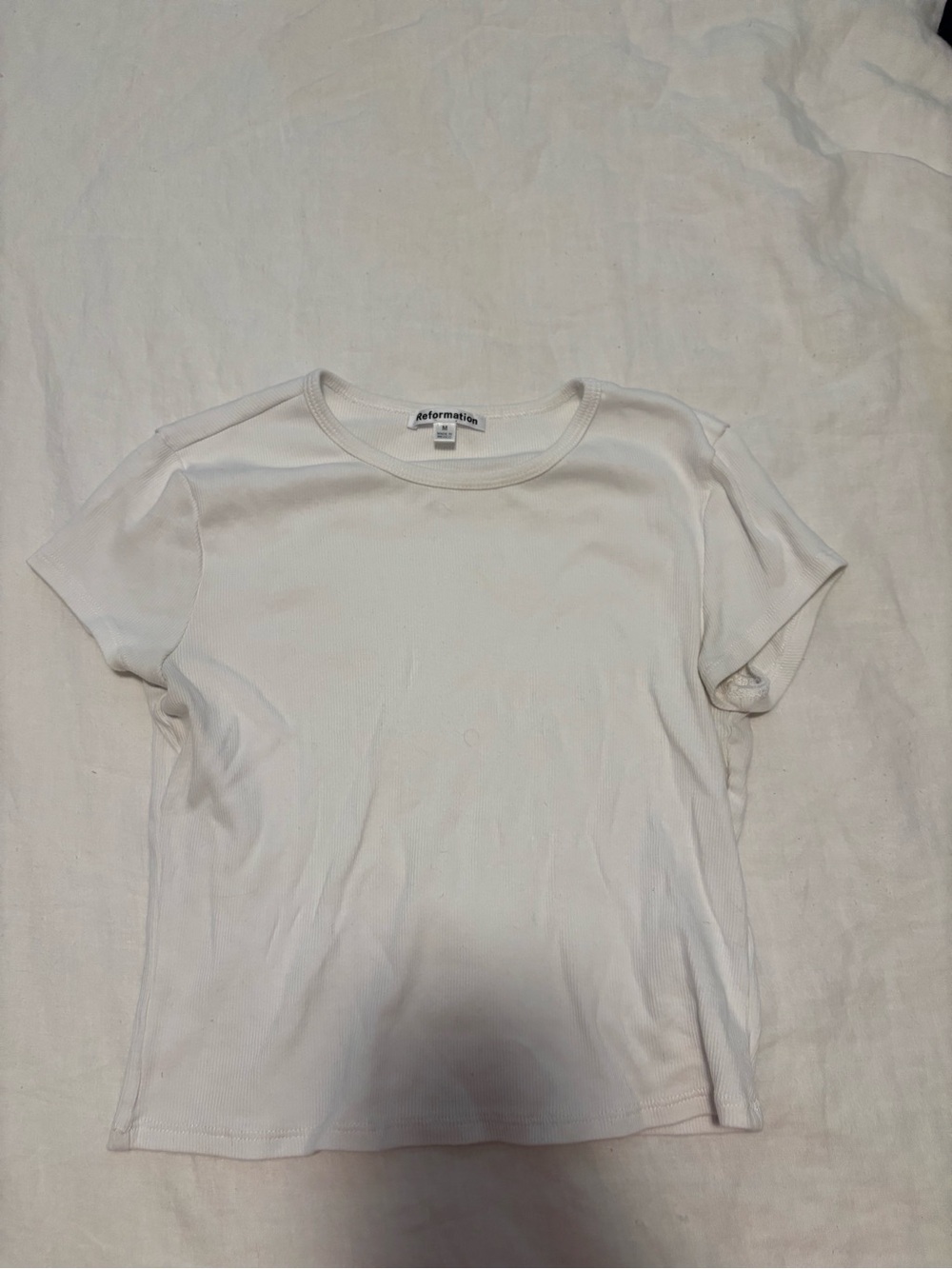 Reformation Cream Ribbed Short Sleeve Crew Tee